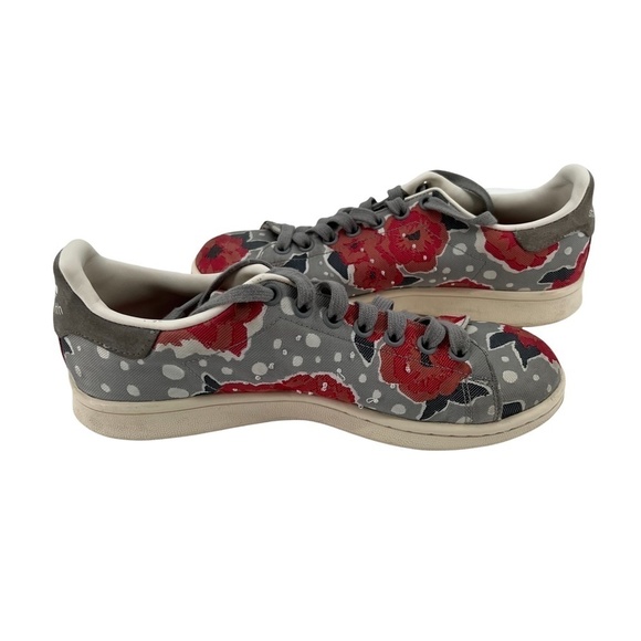 Adidas Stan Smith Gray Red Flower Sneakers Size 6 1/2 Women's - Picture 1 of 8